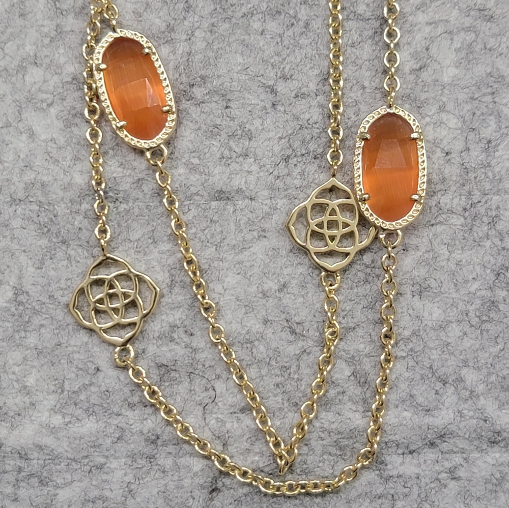 ✨VERY RARE✨ HTF Kendra Scott Sonya Necklace in Orange Cats Eye and Gold